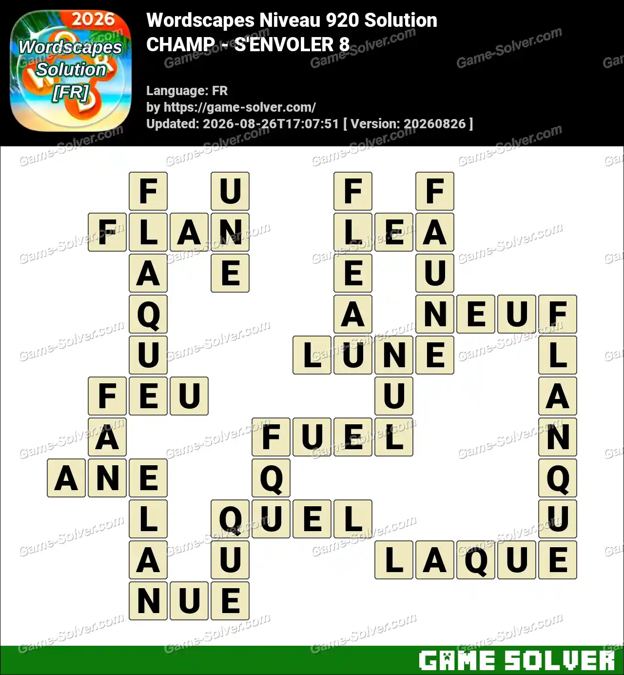 Wordscapes Français Niveau 920 Solution — CHAMP – S’ENVOLER 8